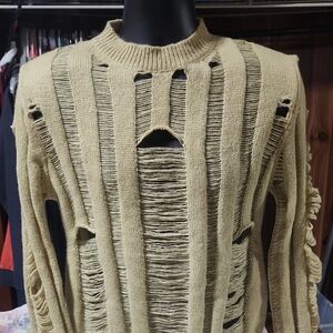 Never Warn Distressed Knit Sweater in Beige